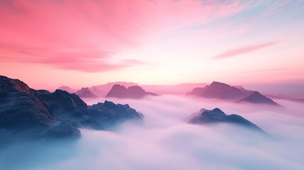 Obraz premium Rocky canyon shrouded in drifting fog, mysterious atmosphere, 3D illustration