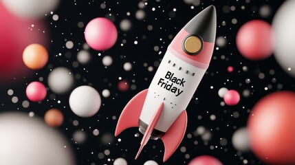 A festive rocket launch celebrating Black Friday sales and holiday shopping excitement