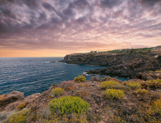 The coastline of Tenerife island at dawn. Canary Islands, Spain