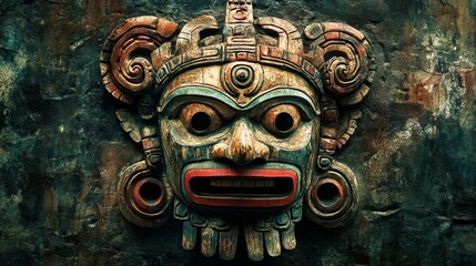 Totem indian wooden mask background composition