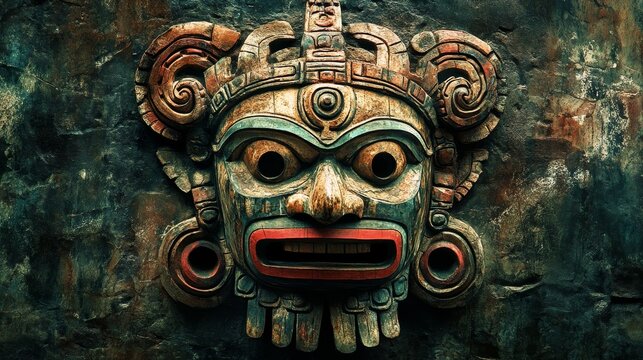 Totem indian wooden mask background composition