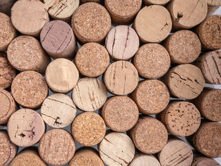 Background of used wine bottle corks. Close-up, macro shot.
