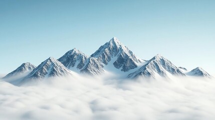 Obraz premium Snow-capped mountains enveloped in drifting fog, winter scenery, 3D illustration