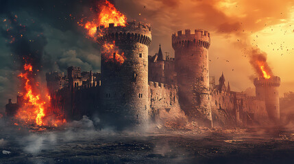 Medieval castle under siege in gothic style fantasy wallpaper. Medieval Castle Siege. Illustration