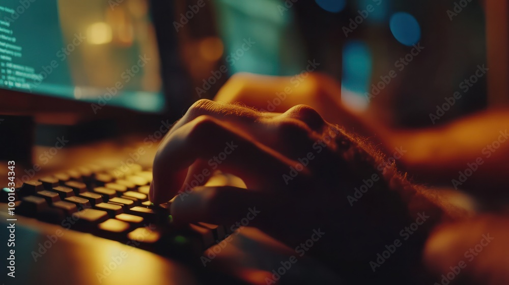 Poster programmer typing on keyboard
