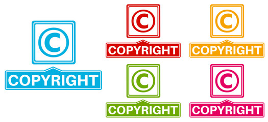 set trendy colorful copyright labels icon. Intellectual sign trademark  symbol template sticker design vector illustration