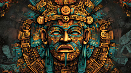 Obraz premium Mighty aztec god. Aztec Calendar. Illustration