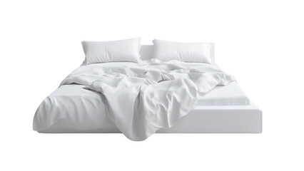 A cozy white bed with fluffy pillows, designed for comfort and relaxation