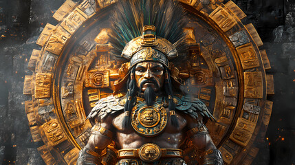 Obraz premium Mighty aztec god. Aztec Calendar. Illustration