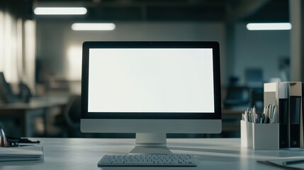 Naklejka premium Computer monitor on a desk in an office