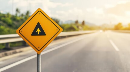 Traffic sign indicating the direction of travel on a clear road.