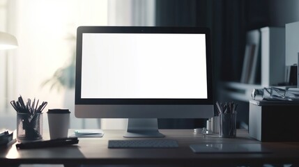 Fototapeta premium Modern Workspace with Blank Computer Screen