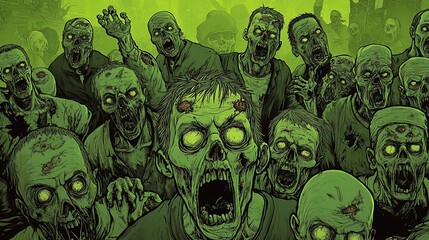 Halloween pattern with scary zombie, vector illustration cartoon style