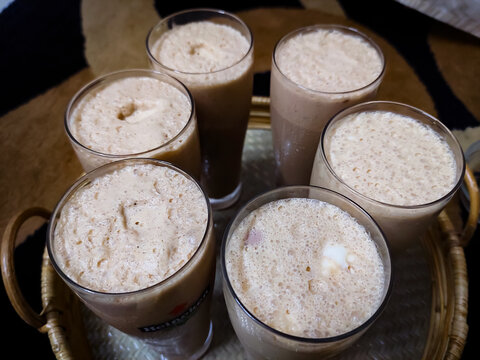 Some glasses are full of lacchi ready for serving