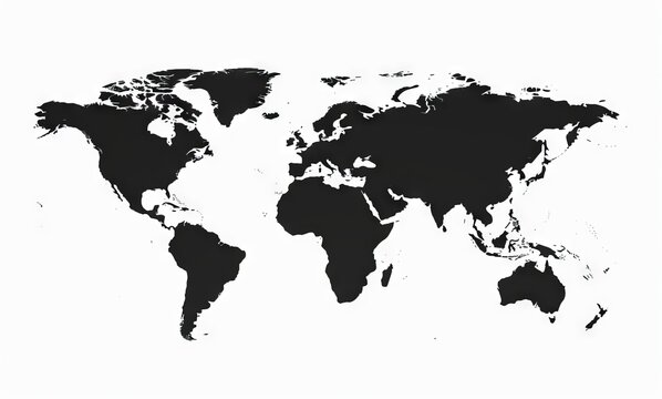 Fototapeta A simple black silhouette of the world map, white background, vector illustration, no shadows, flat design, vector art style, no shadow on left side, 2D design, simple shapes, simple lines, vector gra