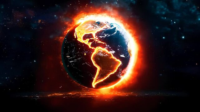 Dramatic Visualization of Earth Engulfed in Flames and Cosmic Energy