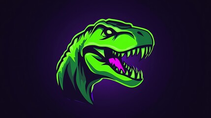 Green glowing T Rex dinosaur head mascot logo for esports team
