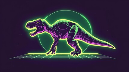 Obraz premium Retro 80s Synthwave T Rex Dinosaur Neon Artwork