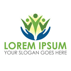Non profit logo design with hands and human icons 