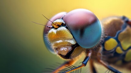 Close-up of a dragonfly’s compound eye showing complex facets and iridescent colors photorealistic detail, super macro shot 