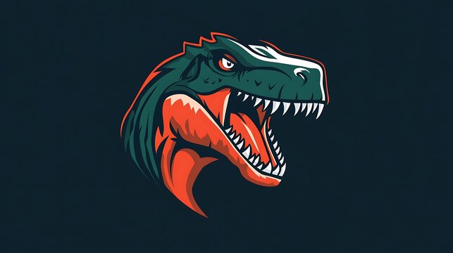 T Rex dinosaur head mascot logo design with sharp teeth and fierce expression