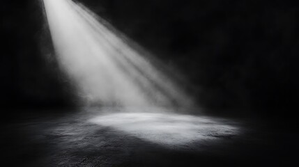  3D product table in an empty studio against a black wall. Podium for presentation. Concrete dark surface. Marble luxury countertop mockup. 