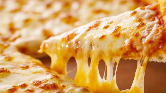 Hyper-realistic close-up of a gooey melted cheese pull from a pizza slice with detailed texture, super macro shot 
