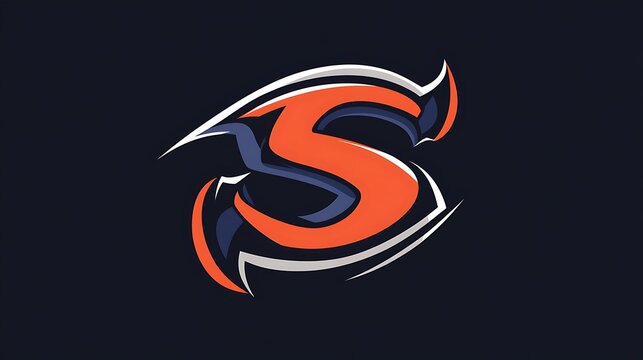 Orange and blue stylized letter S logo on dark background