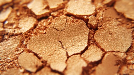 Fototapeta premium Hyper-realistic close-up of crushed bronzer powder with warm golden tones and shimmering finish photorealistic, super macro shot 