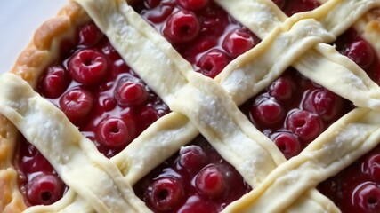 Cherry baking with a perfect lattice crust showcasing fresh cherries and homemade filling - Powered by Adobe