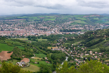 The city of Millau viewed from the viewpoint of Millau and the Viaduct on the La Cavalerie road...