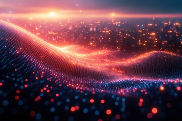 Futuristic Wave Of Glowing Particles In Digital Landscape