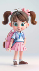 Adorable little girl in school uniform with a backpack