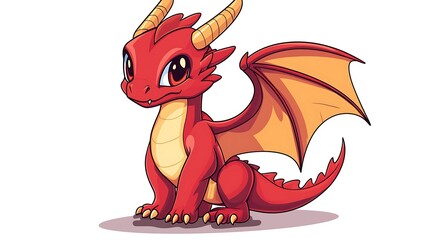 Cute cartoon red dragon with big eyes and wings