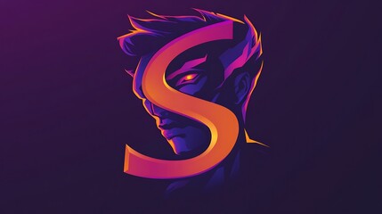 Obraz premium Abstract Neon S Letter with a Face Graphic Design
