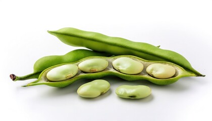 lima bean - Phaseolus lunatus - also known as butter, sieva, double or Madagascar bean, is a legume grown for its edible seeds. A good source of dietary fiber and fat free source. Isolated on white
