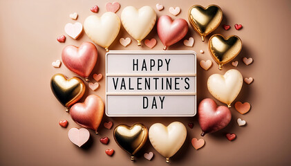 Happy Valentine's Day LightBox with pink gold balloons, valentine's day