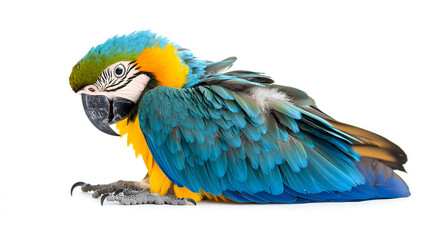 A colorful parrot with vibrant feathers, soft shadows isolated on white background ready to bring joy to any space , cartoon drawing, water color style