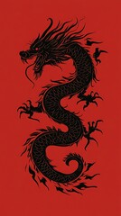 Fototapeta premium Black Chinese Dragon on Red Background