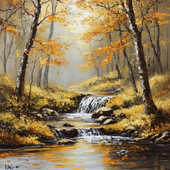 waterfall in autumn forest
