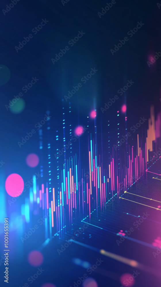 Poster technology background with growing financial charts and stats, perfect for investment or tech-relate