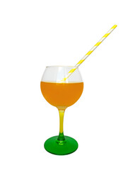 A glass of orange juice with a cocktail straw