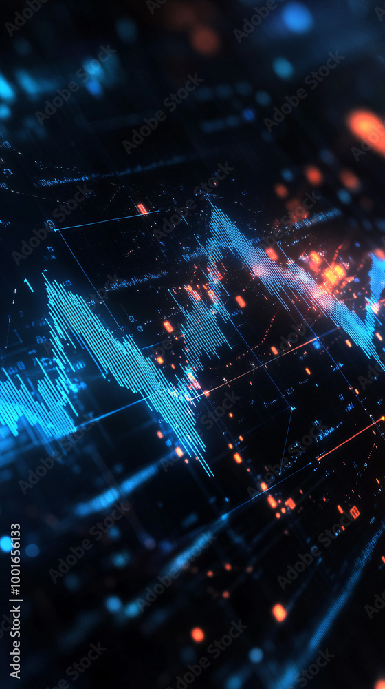 Leinwandbilder digital chart with glowing lines and information, depicting the growth of a business on an abstract 