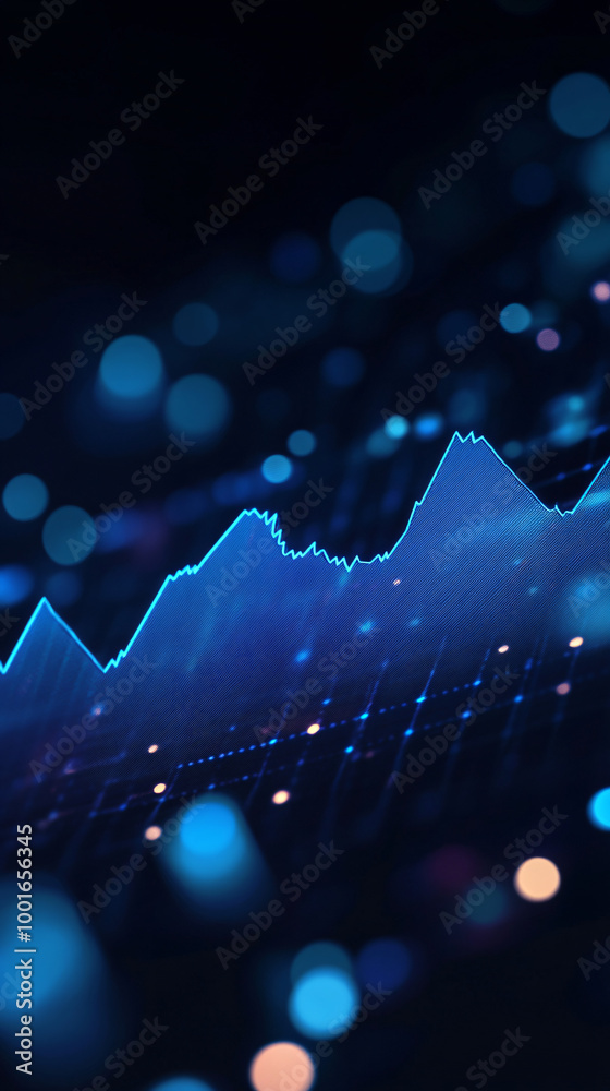 Aufkleber Blue stock market graph showing growth and volatility with a dark background and bokeh