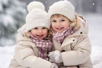 Children Playing in the Snow Building a Snowman