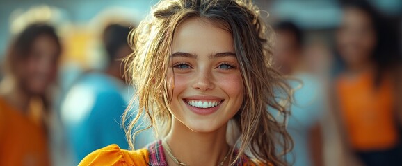 Fototapeta premium Happy Young Woman Smiling with Bright Eyes