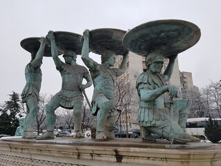 Monument of Macedonian phalanx holding their shields