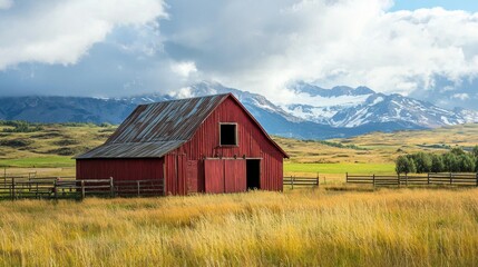 Fototapeta premium Rustic barn surrounded by picturesque landscape
