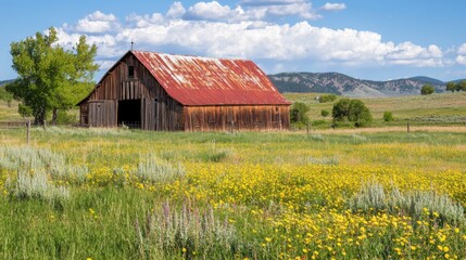 Obraz premium Rustic barn surrounded by picturesque landscape