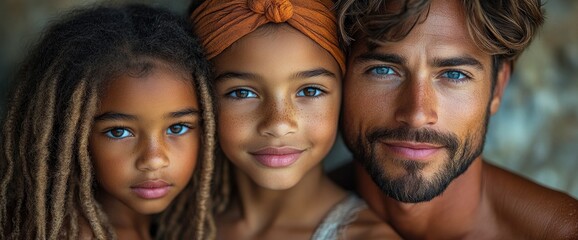Obraz premium Happy Family Portrait with Father, Daughter, and Son